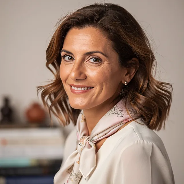 portrait professionnel d'aurore lefevre souriante avec fond neutre