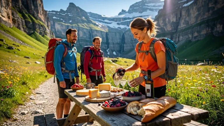 Groupe de randonneurs savourant un séjour gourmand dans le cirque de Gavarnie en plein air
