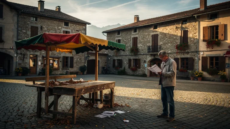 Place vide à Arreau un lundi matin, marché fermé, ambiance calme et déception visible