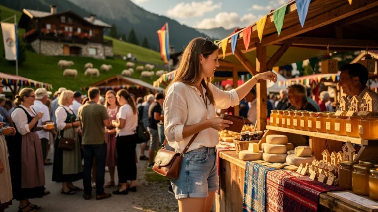 Femme sans espèces à la fête de l’estive d’Aulon, repartant sans rien acheter au marché traditionnel