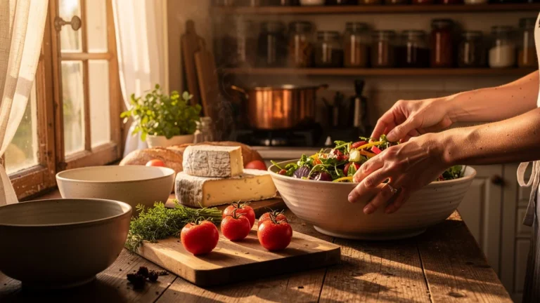 Cuisine française authentique éclairée par la lumière naturelle illustrant l'expérience yoummah après un mois